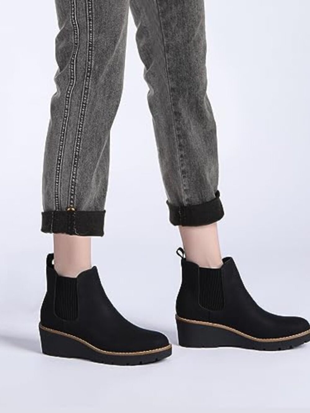 🆕 Women's Chelsea Wedge Boots Elastic Platform Lug Sole Slip on Wedge Ankle